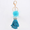 Lovely leather Tassel fur keychains for handbag Tote Bag Pendant Charm